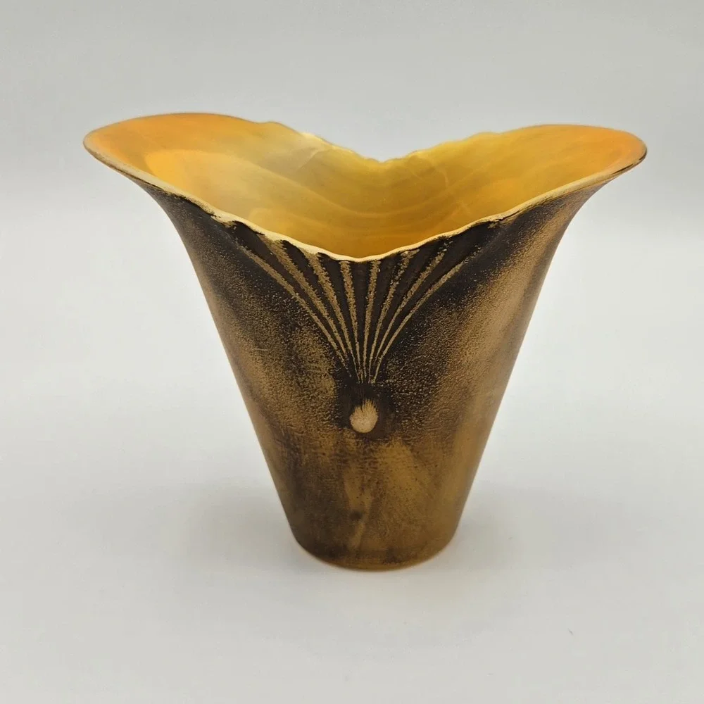 Art Deco Style Amber Color Candle Tealight Holder‎ Small Glass Vase